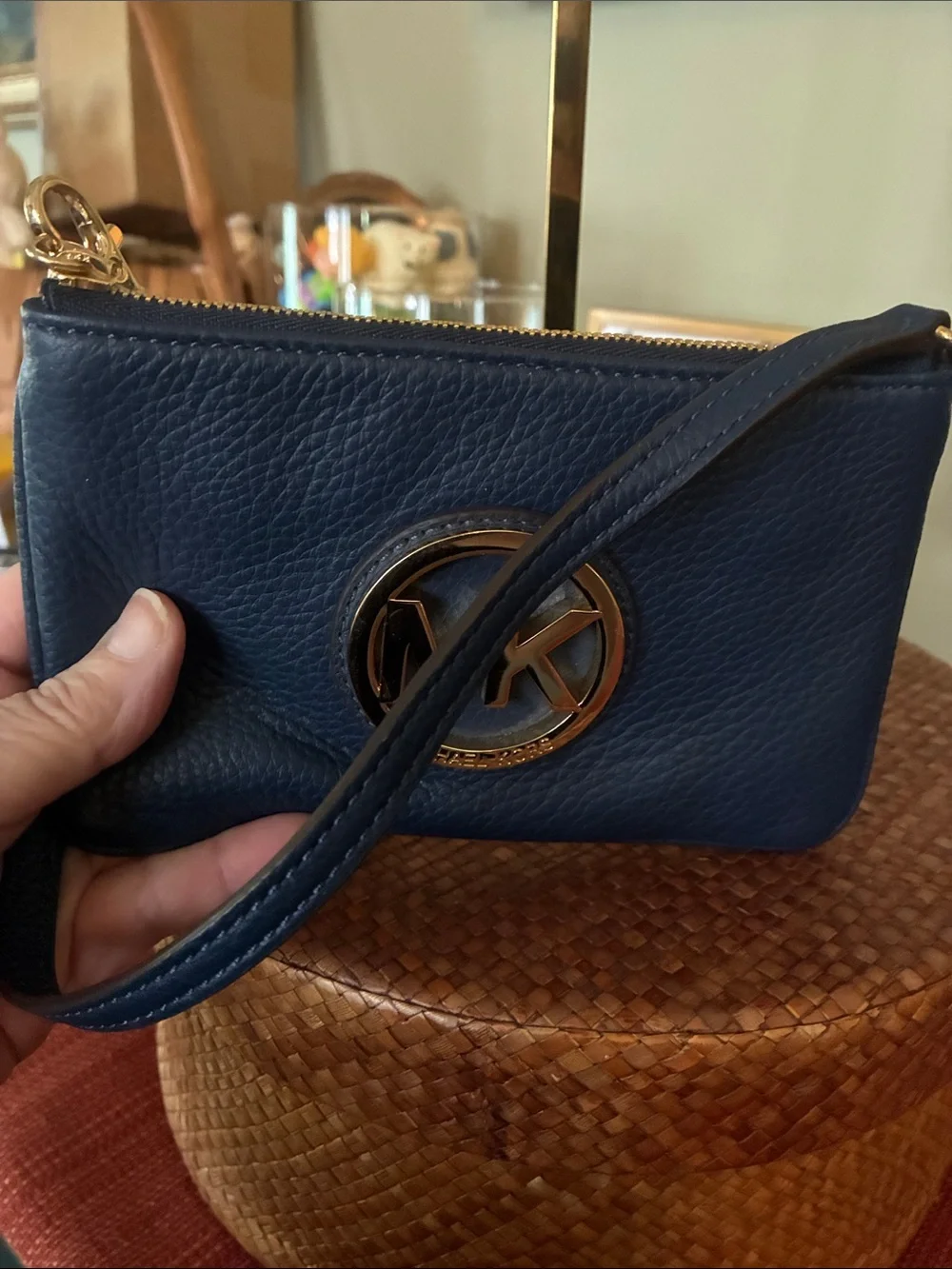 Michael Kors Fulton Navy Blue Pebbled Leather Wristlet NEW
